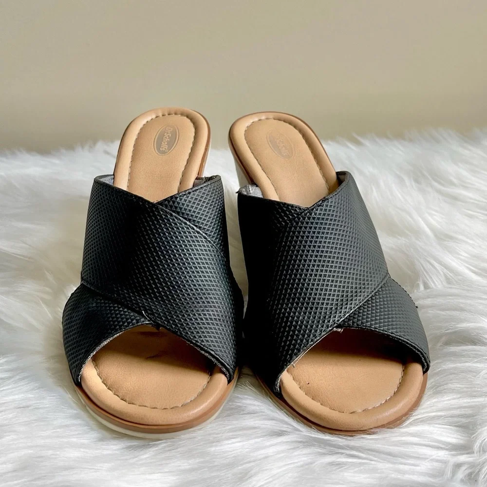 Dr. Schools Black Textured Crossover Sandals